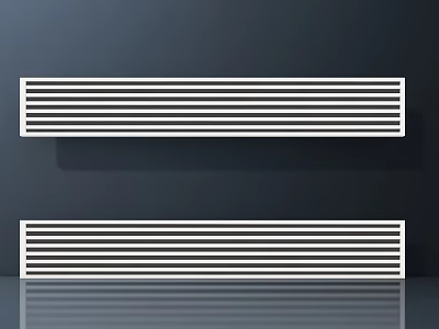 White Air Conditioner Vents Long Rectangular Design Mounted On Dark Wall With Reflective Floor 3d model