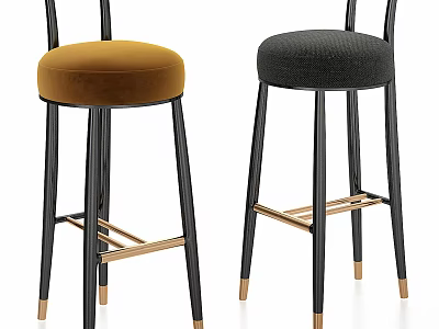 Modern Stylish Bar Stools With Black Frame Gold Accents Amber Velvet And Dark Gray Seats 3d model