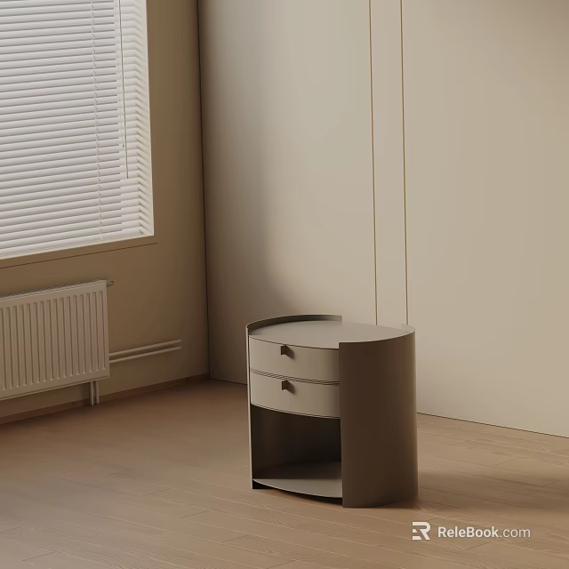 Modern Minimalist Bedside Table With Round Design Drawers And Storage Shelf In Bedroom 3d model 
