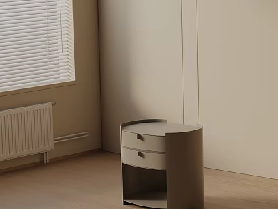 Modern Minimalist Bedside Table With Round Design Drawers And Storage Shelf In Bedroom 3d model