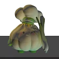 Cute Cartoon Garlic Character With Smiling Face And Green Onion Side Decoration