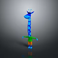 Cute Blue Spotted Giraffe Game Movie Character With Long Neck Green Shirt And Orange Pants