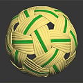 Handwoven Sports Equipment Ball With Yellow And Green Stripes And Woven Texture