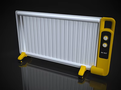 Portable Electric Radiator With White Fins And Yellow Control Panel For Home Heating 3d model