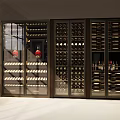 Modern Elegant Wine Storage Cabinet With Glass Doors And Arranged Wine Bottles