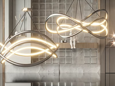 Modern Twisted Circular LED Chandelier With Metallic Frame For Interior Lighting 3d model
