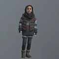 Game Movie Character Wearing Striped Hoodie Puffer Vest And Scarf With Jeans Boots