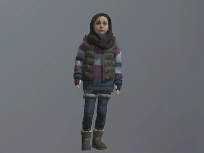 Game Movie Character Wearing Striped Hoodie Puffer Vest And Scarf With Jeans Boots 3d model