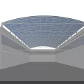 Modern Canopy With Curved Metal Frame Structure Covering Open Space Between White Wall And Windows