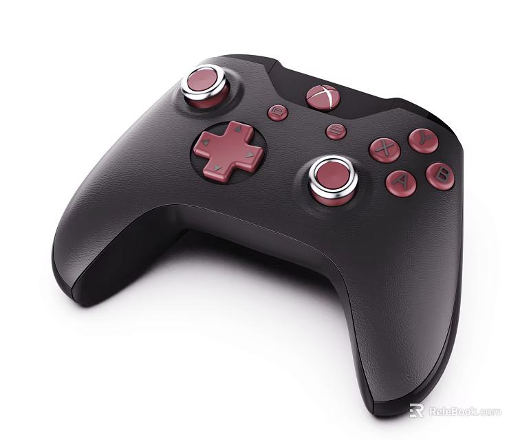 Ergonomic Black Game Controller With Red Buttons For Gaming Entertainment 3d model 
