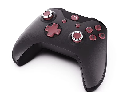 Ergonomic Black Game Controller With Red Buttons For Gaming Entertainment 3d model