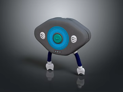 Gray Robot Device with Blue Circular Panel White Buttons and Spring Legs on Black Background 3d model