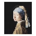 Pixel Art Portrait Painting of Young Girl With Pearl Earring and Square Blocks