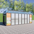 Modern Garbage Classification Collection Point With Blue Roof Glass Doors And Green Surroundings