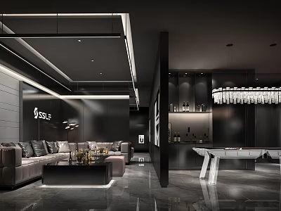 Modern KTV Interior Design With Leather Sofa Bar Counter And Pool Table 3d model