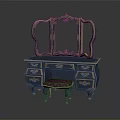 Vintage Blue Dressing Table With Gold Accents Carved Mirror Drawers And Velvet Stool