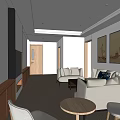 Modern Living Room Interior With White Sofas Round Wooden Coffee Table And Wall Art