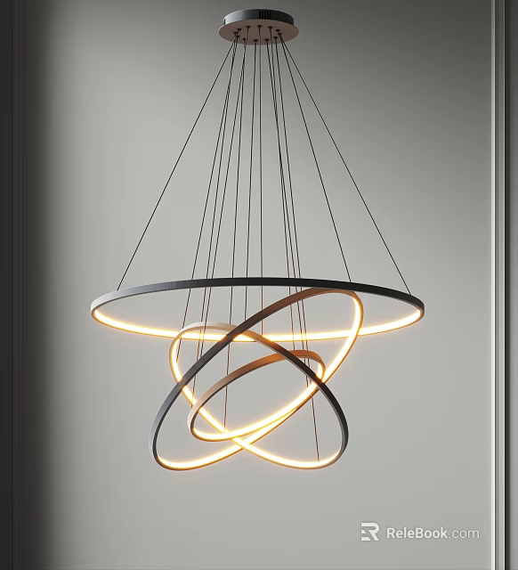 Modern Circular Ring Chandelier With Illuminated Light Strips Minimalist Metal Frame And Warm Glow Design 3d model 