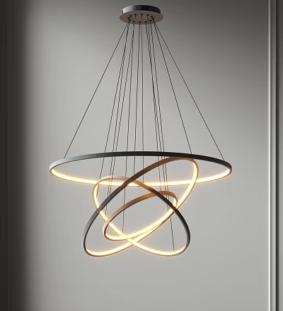 Modern Circular Ring Chandelier With Illuminated Light Strips Minimalist Metal Frame And Warm Glow Design 3d model