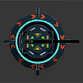 Futuristic Weapon Design Featuring Blue Handle Control Panel Orange Glowing Ring Warning Stripes And Cable 3d model