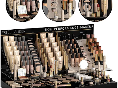 Estée Lauder High Performance Makeup Display With Foundation Lipsticks And Eyeshadow 3d model