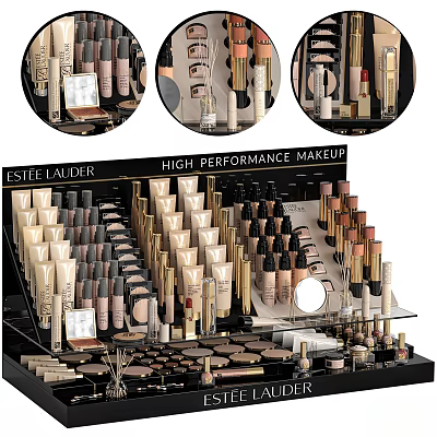 Estée Lauder High Performance Makeup Display With Foundation Lipsticks And Eyeshadow 3d model