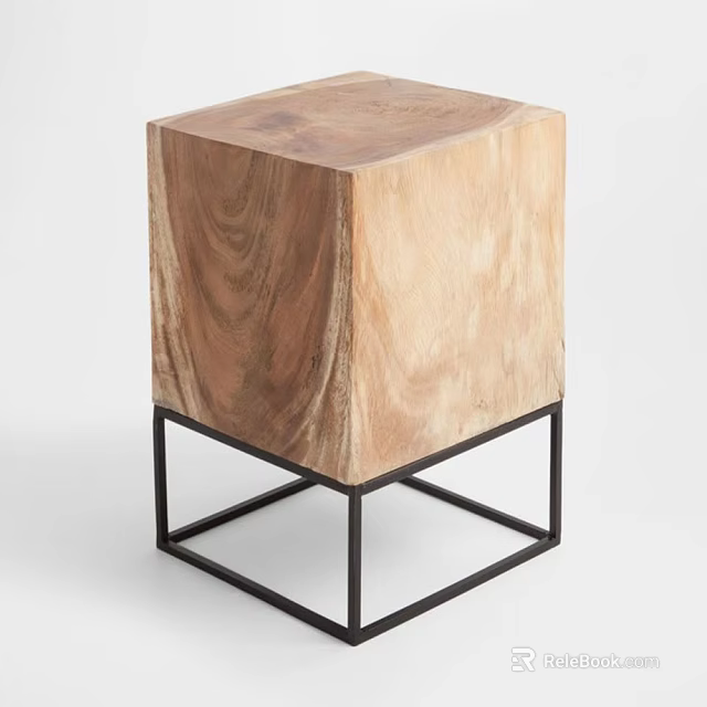 Modern Minimalist Side Table With Natural Wooden Top And Sturdy Metal Frame 3d model 
