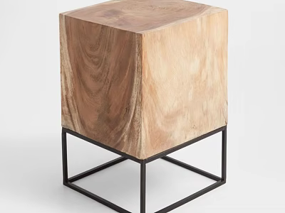 Modern Minimalist Side Table With Natural Wooden Top And Sturdy Metal Frame 3d model