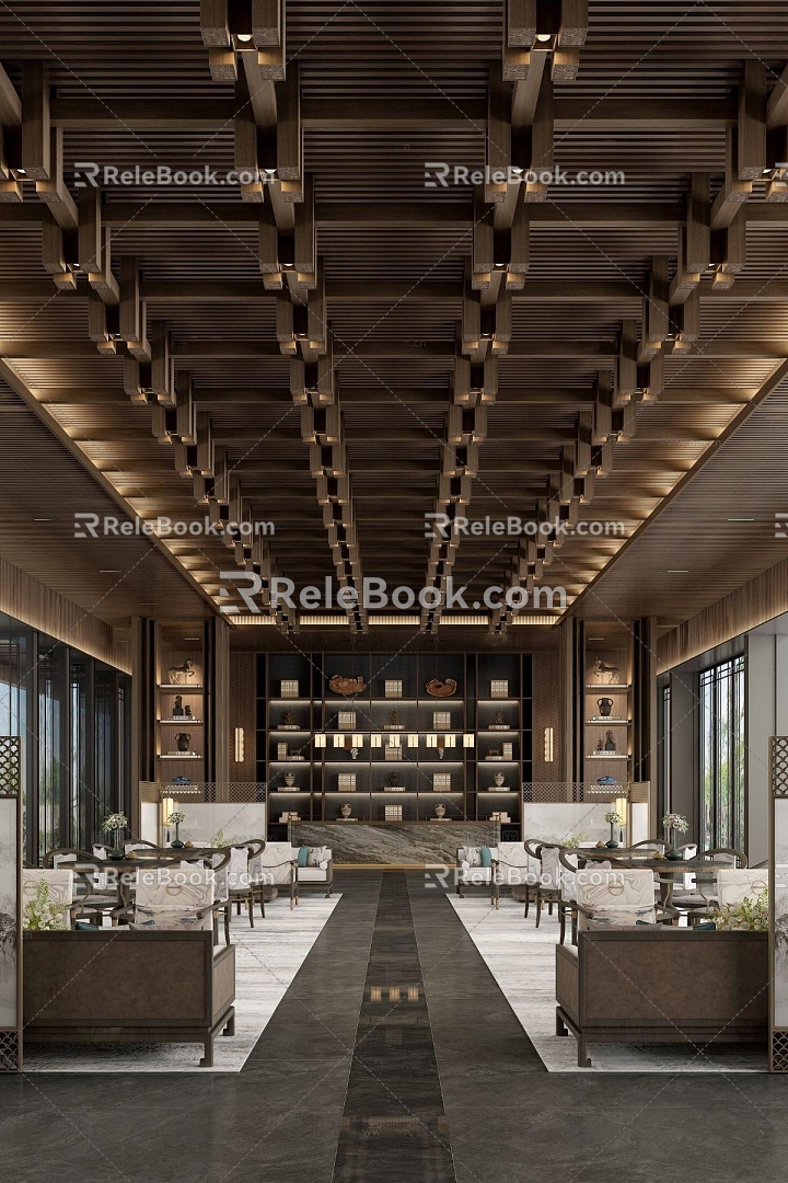 New Chinese Style Sales Office Sales Office Marketing Center Sales Office Negotiation Area Negotiation Sofa Sales Office Reception Area Hotel Lobby model