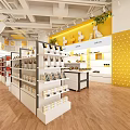 Specialty Store Interior With Yellow Walls White Shelves And Product Displays