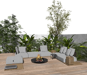 Modern Outdoor Sofa Courtyard Garden Outdoor Sofa Landscape Trees Green Planting Outdoor Rattan Chair 3d model