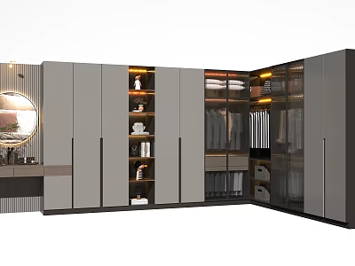 Modern Luxury Wardrobe Design With Open Mirror Lighting Multi layer Shelves Hanging Area And Drawers 3d model