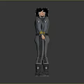 3D Character Model In Gray Uniform With Yellow Cuffs Front And Back Views 3d model