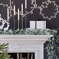 Festive Christmas Decoration Scene With Decorated Tree Fireplace Gifts And Garland Lights