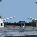 Modern Entrance Gate With Toll Booths Canopy Design And Vehicles On Lanes