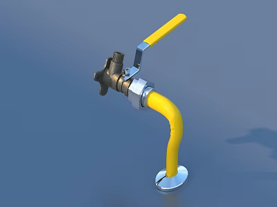 Yellow Kitchen Faucet With Curved Spout And Yellow Handle On Base 3d model
