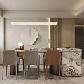 Stylish Modern Restaurant Dining Area With Round Mirror And Marble Counter