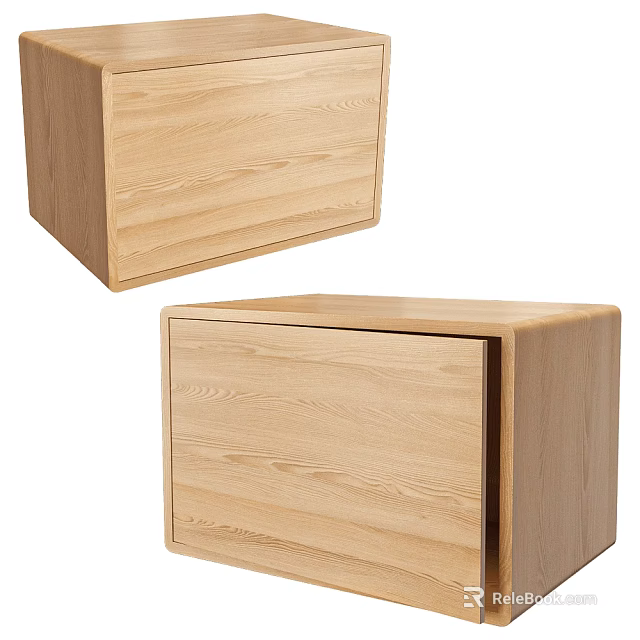 Minimalist Wooden Bedside Table With Light Wood Finish And Drawer Design 3d model 