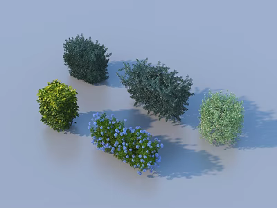 Assorted Plant Combination with Different Green Foliage and Blue Flowering Shrubs 3d model