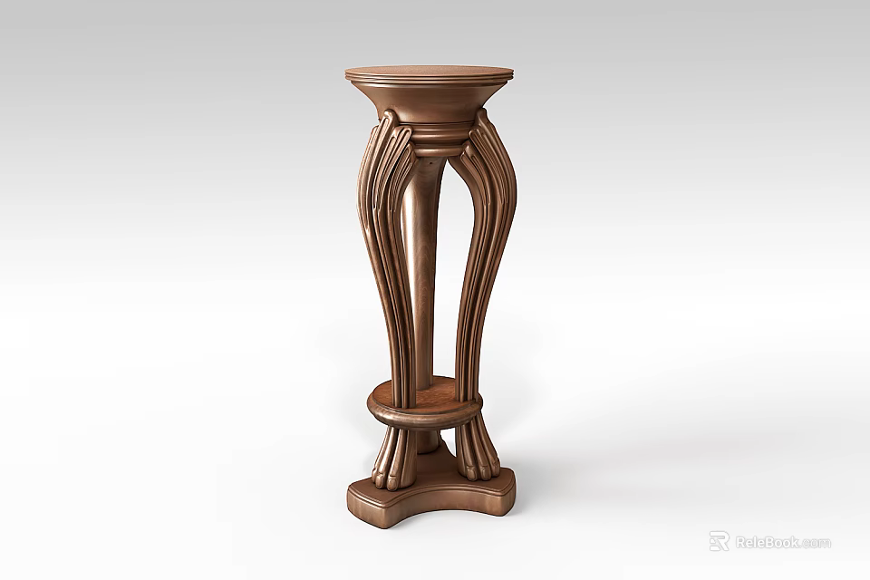 Elegant Wooden Flower Stand with Curved Legs and Detailed Craftsmanship for Home Decor 3d model 