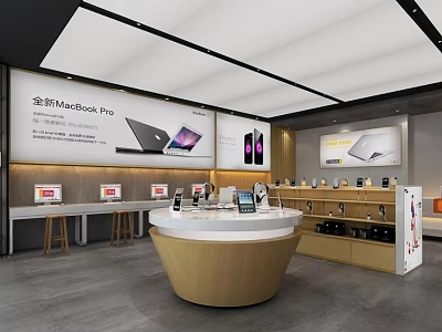 Digital Store Showcasing New MacBook Pro iPhones And Display Counter With Shelves 3d model