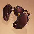 3D Robotic Crab Character With Large Claws Yellow Eyes Small Antennae And Metallic Shell