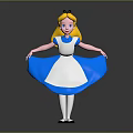 Cartoon Alice Character With Blonde Hair In Blue White Dress Holding Flowing Skirt