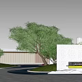 Modern Garden Landscape Design With Curved Pathways Green Lawns Trees And White Structures