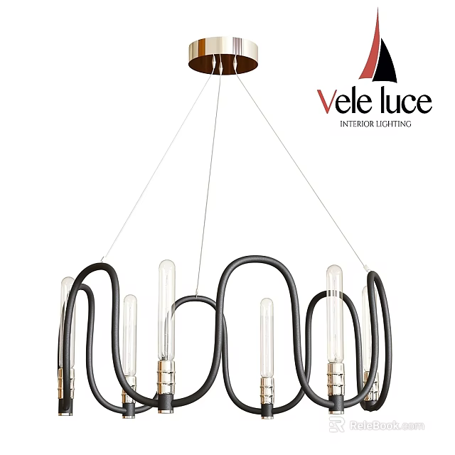 Vele Luce Chandelier with Black Circular Rings Clear Glass Tubes and Metallic Accents 3d model 