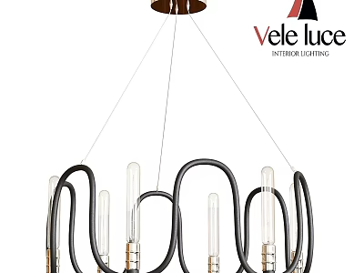 Vele Luce Chandelier with Black Circular Rings Clear Glass Tubes and Metallic Accents 3d model