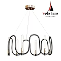 Vele Luce Chandelier with Black Circular Rings Clear Glass Tubes and Metallic Accents