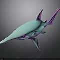 Turquoise Long Snouted Fish with Purple Fins and Sleek 3D Model Design