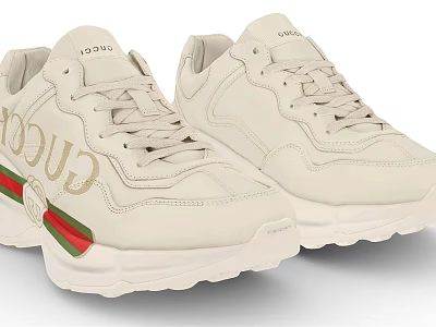 Cream Colored Gucci Sneakers With Red And Green Web Stripe And Chunky Sole 3d model