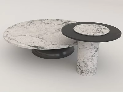 Modern Round Marble Coffee Table Set With Black Base And Elegant Design 3d model